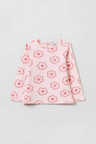OVS παιδική βαμβακερή μπλούζα με floral print - 001910508 Ροζ